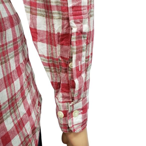 BROOKS BROTHERS 346 Linen Shirt Men M Double Pocket Military Epaulets Plaid Red - Picture 7 of 11